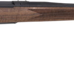 Bolt-action hunting rifle with a wooden stock and long barrel