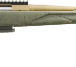Camouflaged bolt-action sniper rifle with a long barrel and tactical stock.