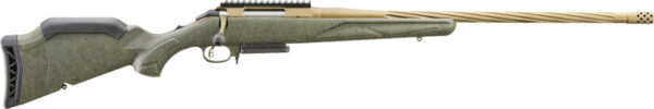 Camouflaged bolt-action sniper rifle with a long barrel and tactical stock.