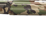 Camouflage-pattern bolt-action rifle with a long barrel shown in profile.