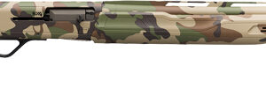Camouflage-pattern bolt-action rifle with a long barrel shown in profile.