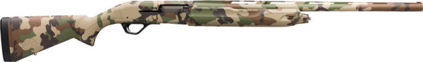 Camouflage-pattern bolt-action rifle with a long barrel shown in profile.