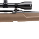 Savage bolt-action hunting rifle with tan stock and attached scope