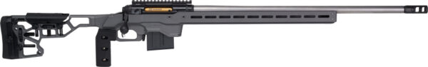 Modern bolt-action precision rifle with an adjustable chassis, long free-floating handguard, and detachable magazine.