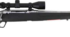 Bolt-action hunting rifle with scope mounted on top and a long metallic barrel