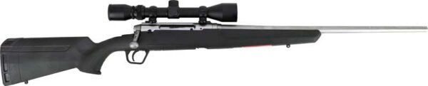 Bolt-action hunting rifle with scope mounted on top and a long metallic barrel