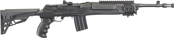 Black assault rifle with adjustable stock, pistol grip, and a detachable magazine.