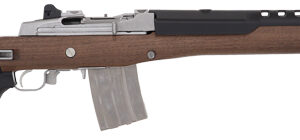 AK-style assault rifle with wooden stock and metal receiver, 30-round magazine