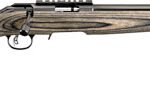 Bolt-action rifle with a wooden stock and long metal barrel shown in profile from the side.
