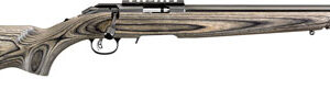 Bolt-action rifle with a wooden stock and long metal barrel shown in profile from the side.