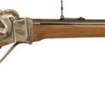 Antique long-barrel flintlock rifle with wooden stock and metal fittings