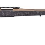 Bolt-action sniper rifle with a camouflaged finish and a long barrel.