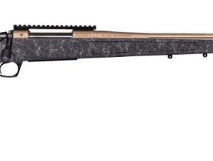 Bolt-action sniper rifle with a camouflaged finish and a long barrel.