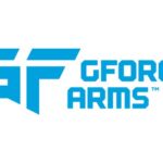 Blue GFORCE ARMS logo with stylized lettering, used as the brand mark for GForce Arms