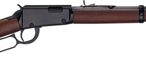 Lever-action rifle with a wooden stock and long barrel.