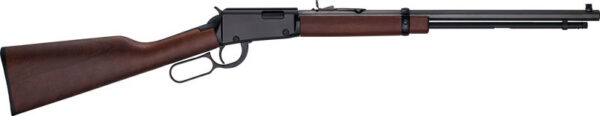 Lever-action rifle with a wooden stock and long barrel.