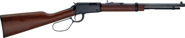 Lever-action rifle with wooden stock and long barrel shown on a white background