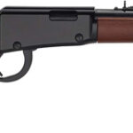 Lever-action rifle with a wooden stock and long metal barrel.