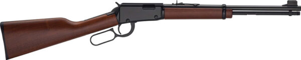 Lever-action rifle with a wooden stock and long metal barrel.
