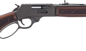 Lever-action rifle with wooden stock and long barrel, shown in profile.