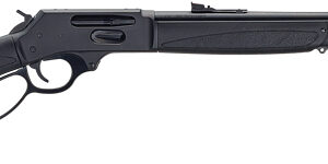 Lever-action rifle with a black stock and long metal barrel (firearm)