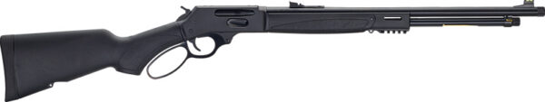 Lever-action rifle with a black stock and long metal barrel (firearm)