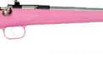 Side view of a pink rifle laid horizontally across the frame, showcasing the stock and long barrel.