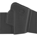 Black polymer handgun holster with dual belt-loops for waistband mounting.