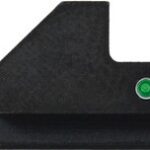 Pair of iron gun sights: front sight with orange ring around a green insert; rear sight with a U-shaped notch and green dot.