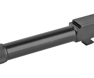 Black cylindrical firearm accessory with a threaded muzzle and a rectangular mounting block at the rear.