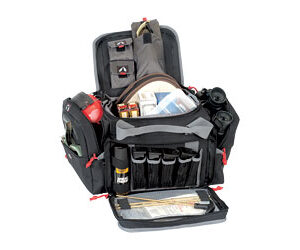 Open medical emergency backpack showing organized first-aid supplies and compartments