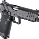 Side view of a black semi-automatic pistol with a Picatinny rail and mounted sight, branded Springfield Armory on the slide.