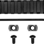 Picatinny rail adapter with hardware: ridged rail, two nuts, two screws, and an L-shaped Allen key for mounting