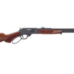 Lever-action rifle with wooden stock and fore-end, shown in profile against a white background.