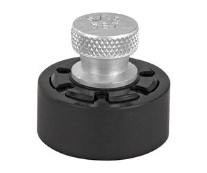Silver knurled thumb screw on a black circular mounting base.