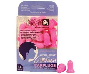 Howard Leight Super Leight Ear Plugs for Women Pre-Shaped Foam Pink Ear Plugs 30dB 14/pr with Carry Case