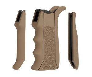 Three-part view of a tan folding utility knife with ergonomic grip and interchangeable blades.
