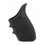 Black textured Hogue pistol grip with ergonomic finger grooves for a handgun.