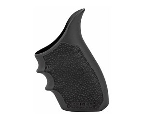 Black textured Hogue pistol grip with ergonomic finger grooves for a handgun.