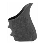 Ergonomic dark gray pistol-grip attachment with a textured surface and finger grooves for a handheld tool or device
