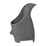 Ergonomic pistol grip with a textured panel and finger groove on the side.