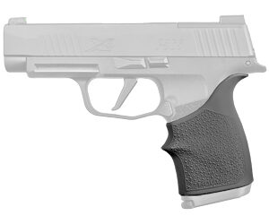 Side view of a compact semi-automatic pistol with a black textured grip.