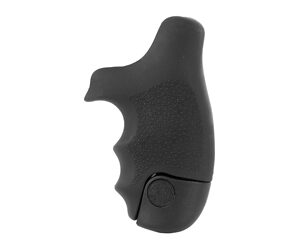 Black ergonomic bicycle grip with finger grooves and textured surface.