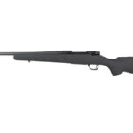 Bolt-action rifle with a long barrel and black stock, shown in profile.