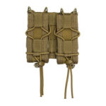 Twin tan tactical magazine pouches with elastic retention and MOLLE-compatible straps.
