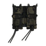 Triple tactical magazine pouch with camouflage fabric and adjustable retention straps (MOLLE-compatible).