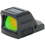 Black Holosun red dot reflex sight with green-tinted lens and solar panel on top.