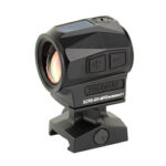 Compact rifle red-dot sight with two side buttons, mounted on a small rail base for aiming on firearms.