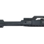 Black rifle-style muzzle brake and handguard assembly with a top rail and front sight, shown in profile from the right.