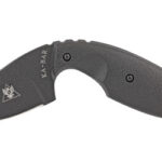 Curved fixed-blade karambit knife with a black textured handle and KA-BAR logo on the blade